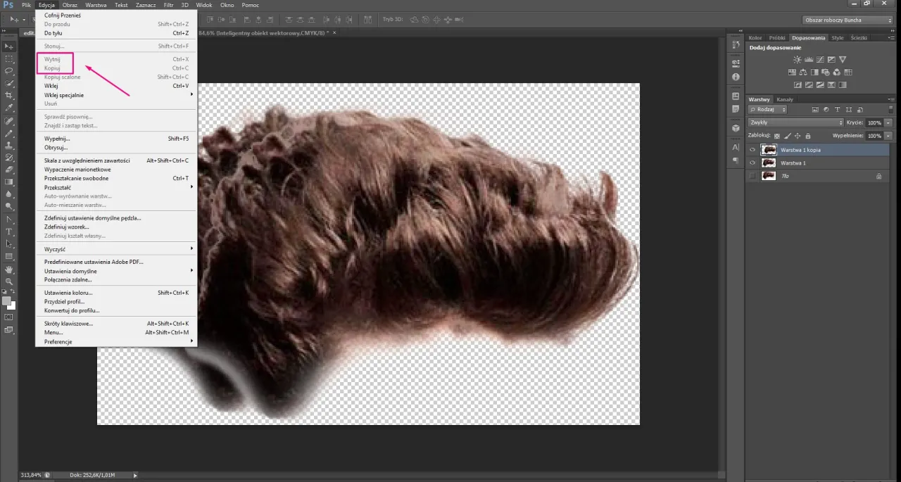 Photoshop duplikowanie warstwy Ctrl+J