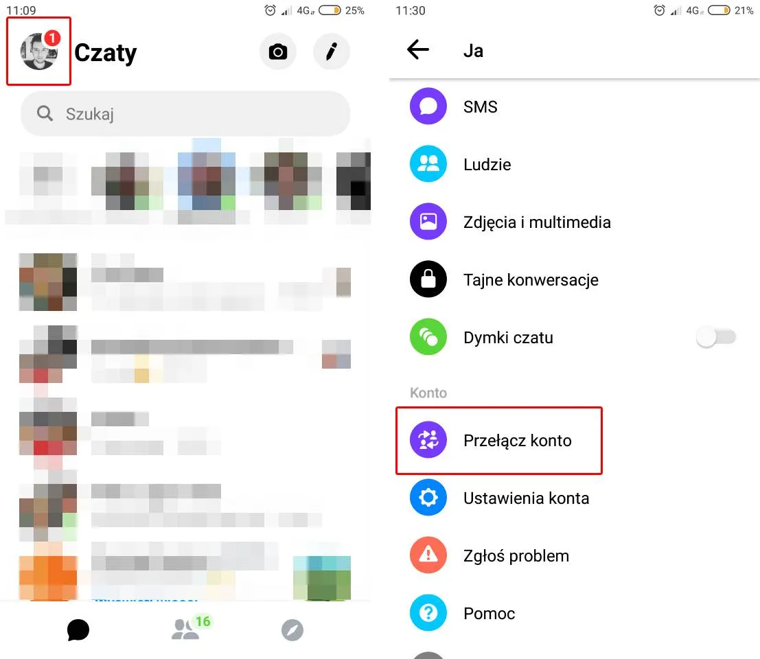 Odinstalowanie aplikacji Messenger, ikona kosza