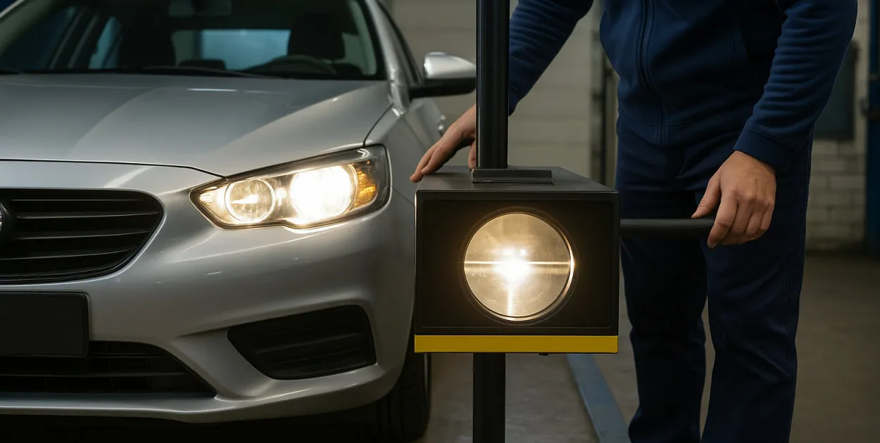 Kierowca sprawdza oświetlenie samochodu