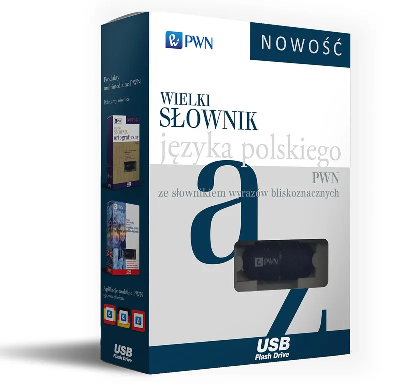 książkowy słownik języka polskiego obok laptopa i smartfona z aplikacją słownikową