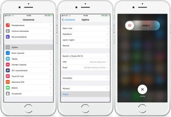 iPhone wyłączanie ustawienia ogólne
