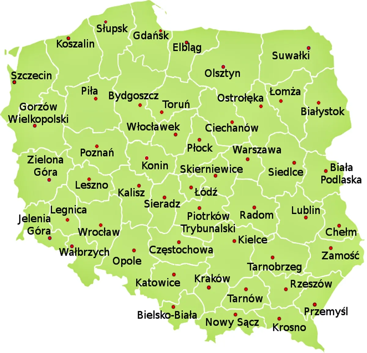 mapa administracyjna Polski po 1945 reforma 1975 1999