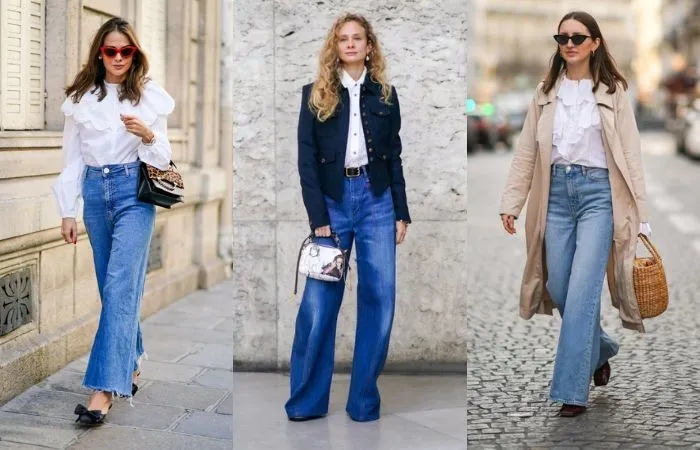 kobieta w stylizacji z jasnoniebieskimi jeansami i białą koszulą, minimalistyczny styl