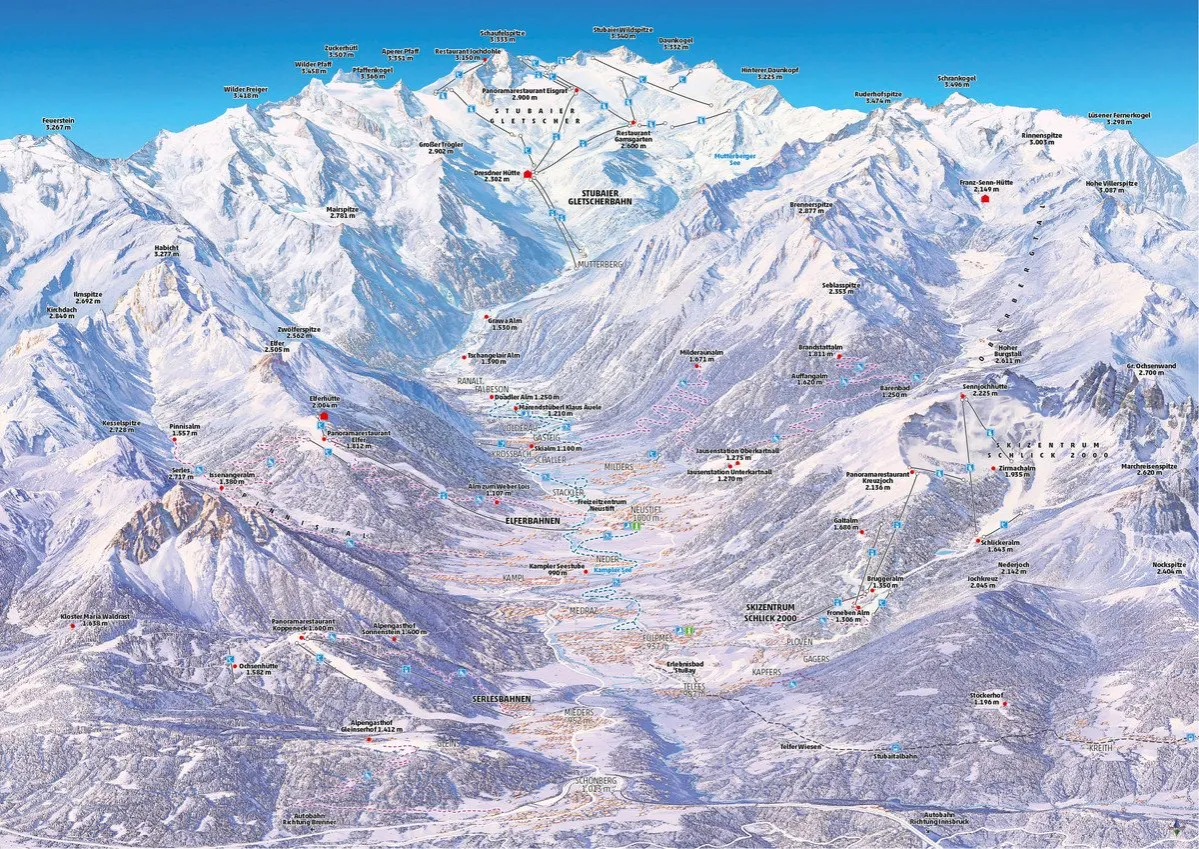 Mapa regionów narciarskich Austrii