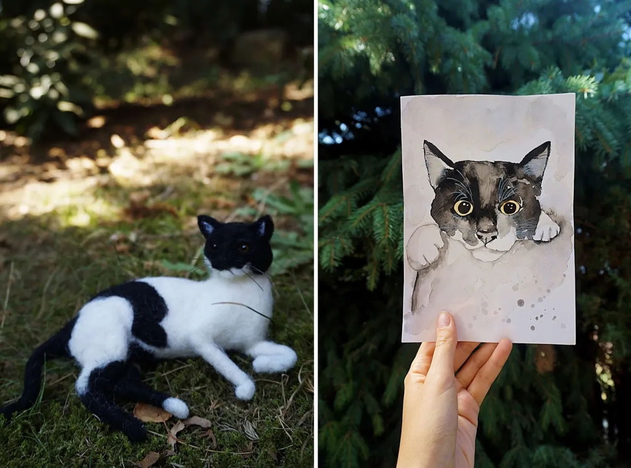 filcowe koty z ozdobami