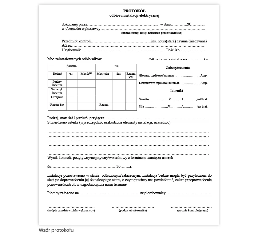dokument oświadczenie elektryka wz&oacute;r
