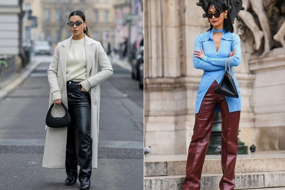 modna stylizacja ze skórzanymi spodniami jesień zima