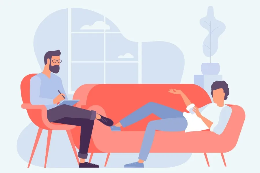terapia psychologiczna, psychoterapeuta i pacjent
