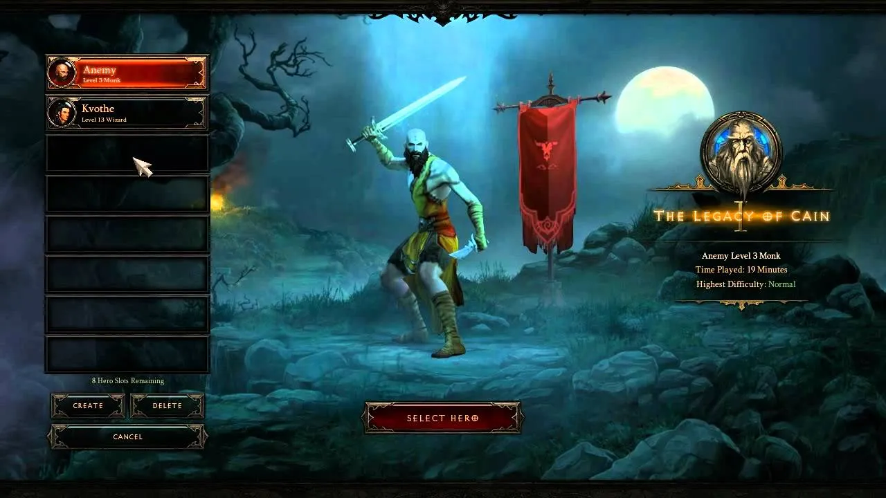 Diablo 3 PS4 character select screen