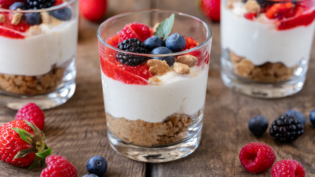 No-Bake Desserts im Glas mit Fr&uuml;chten