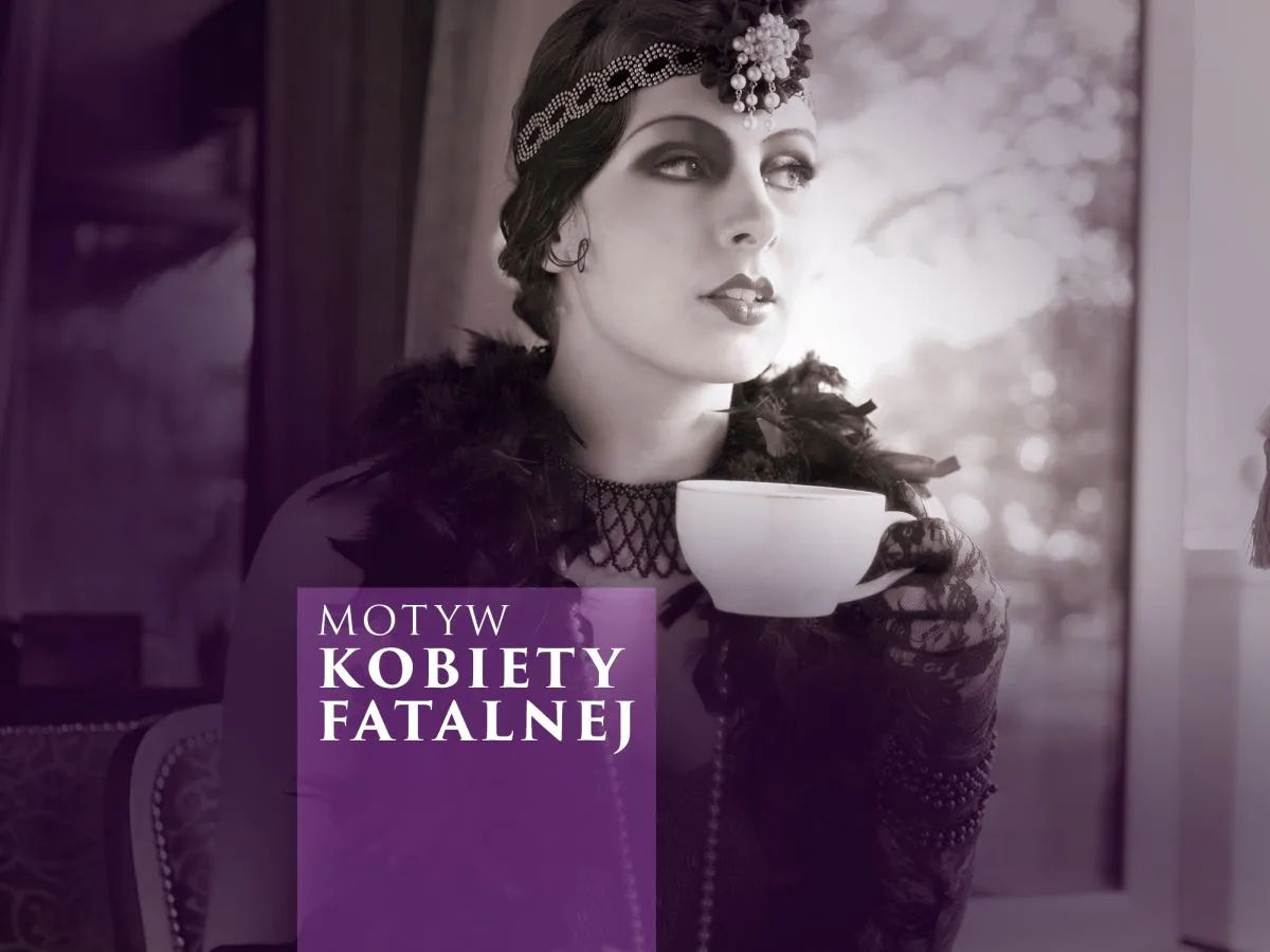 Portret kobiety fatalnej, w stylu retro, z filiżanką kawy. Wiersz o jej uroku.