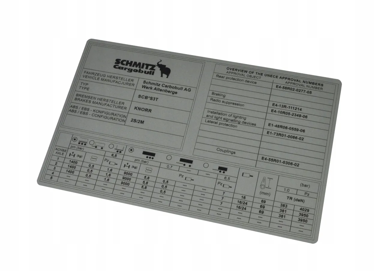 oryginalna tabliczka znamionowa Schmitz Cargobull