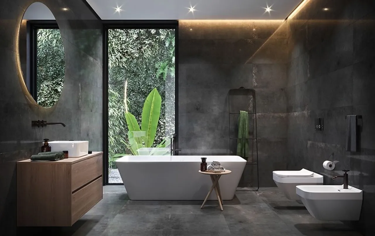 Łazienka z lustrem grafitowym w stylu industrialnym
