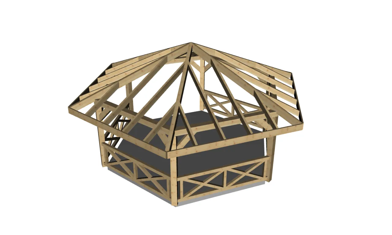 Rysunek techniczny altany sześciokątnej