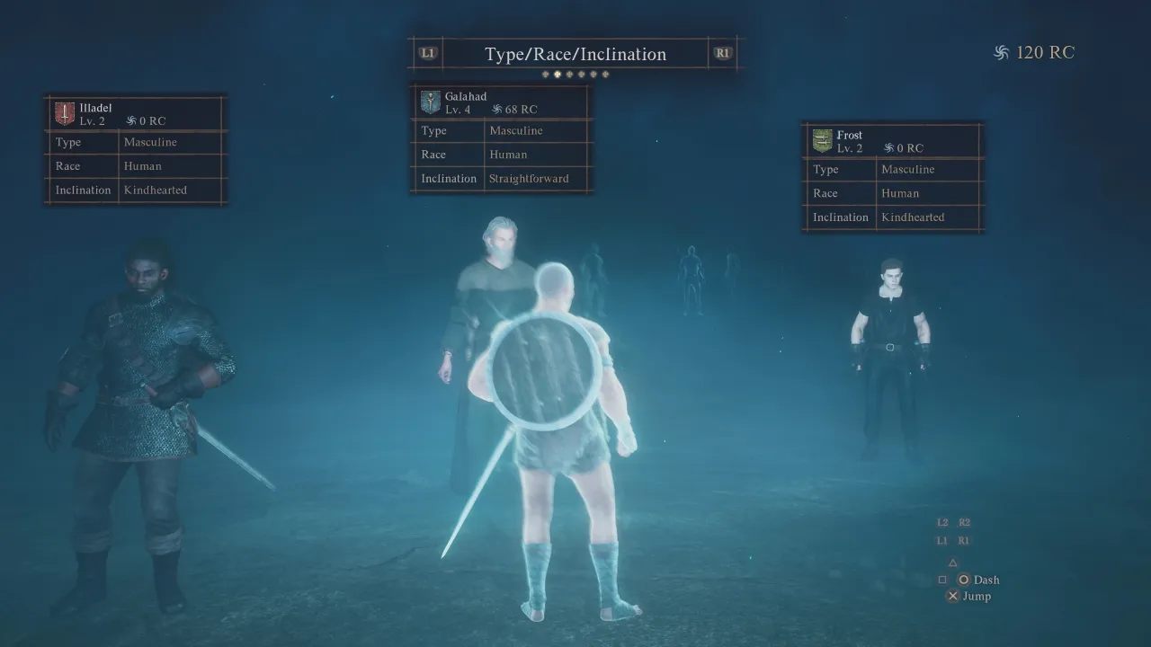 Postacie z gry Dragon's Dogma 1: Illadel, Galahad i Frost. Wszyscy to mężczyźni, ludzie, z różnymi skłonnościami.