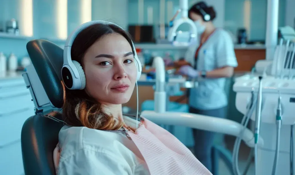 pacjent u dentysty bez bólu, spokojna wizyta stomatologiczna