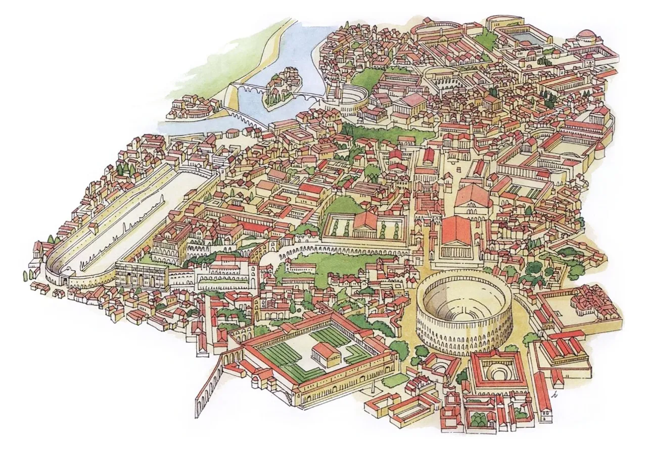 Mapa starożytnego Rzymu z zaznaczonymi miejscami akcji Quo Vadis