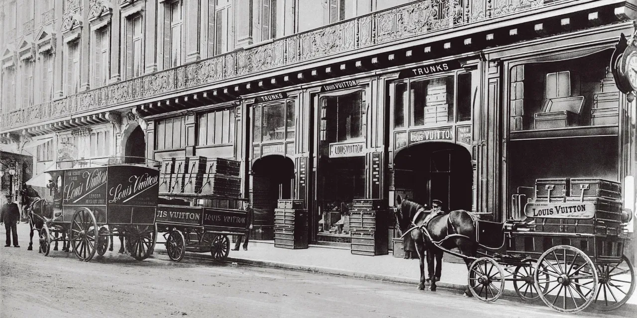 Louis Vuitton pierwszy butik Rue Neuve-des-Capucines lub wczesne kufry