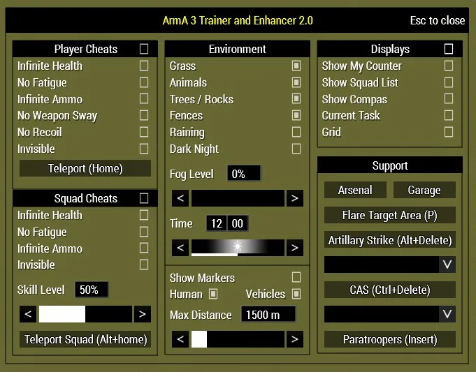 Arma 3 trainer interface example