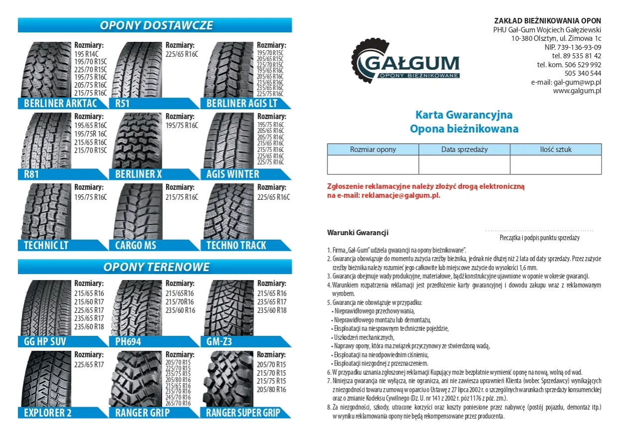 Tabela porównawcza okresów gwarancji na opony różnych producentów