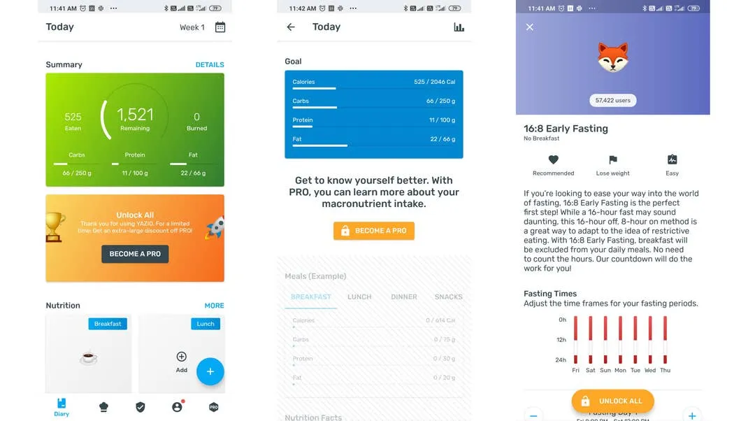 Screenshots von YAZIO und MyFitnessPal Benutzeroberfl&auml;chen