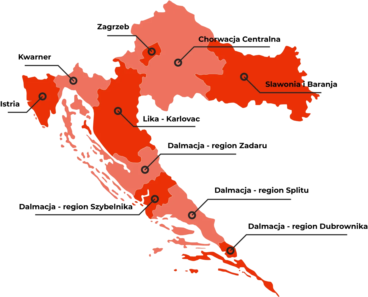 Mapa Chorwacji tanie regiony