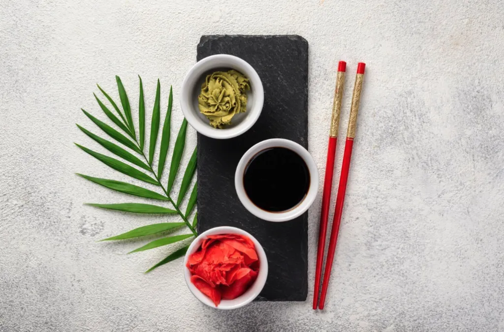 sos sojowy wasabi imbir gari