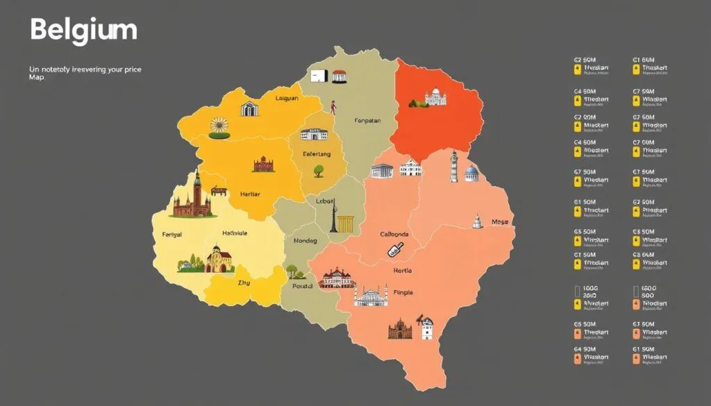 Mapa Belgii średnie ceny wynajmu miast
