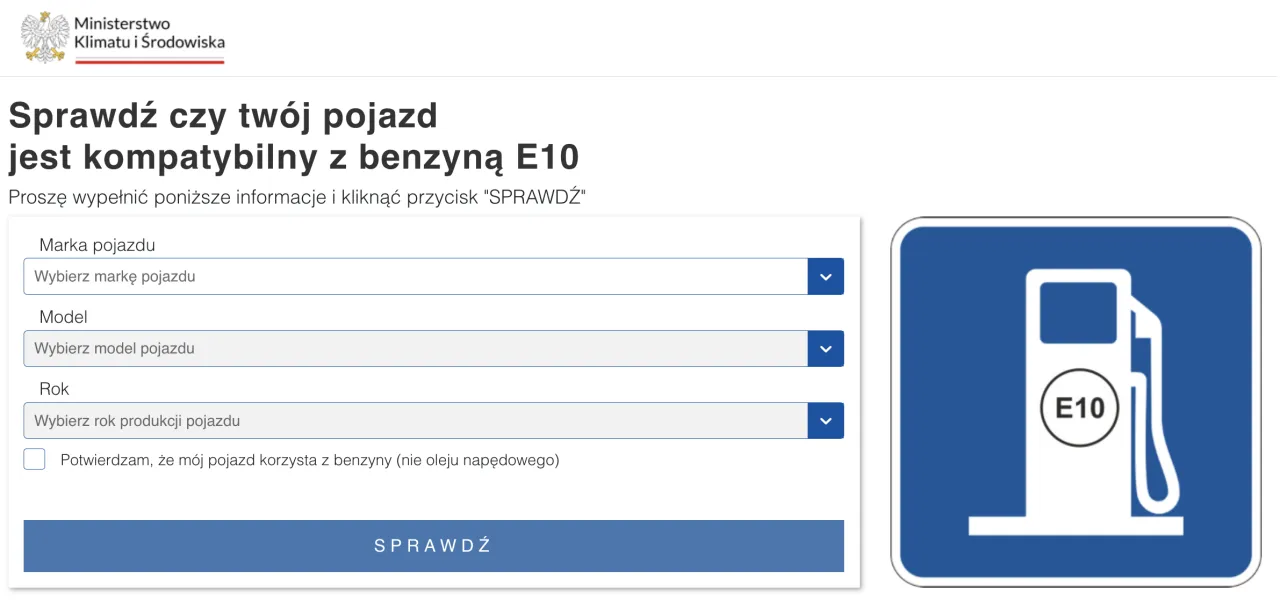 Jak sprawdzić czy samoch&oacute;d jest kompatybilny z E10 wyszukiwarka rządowa