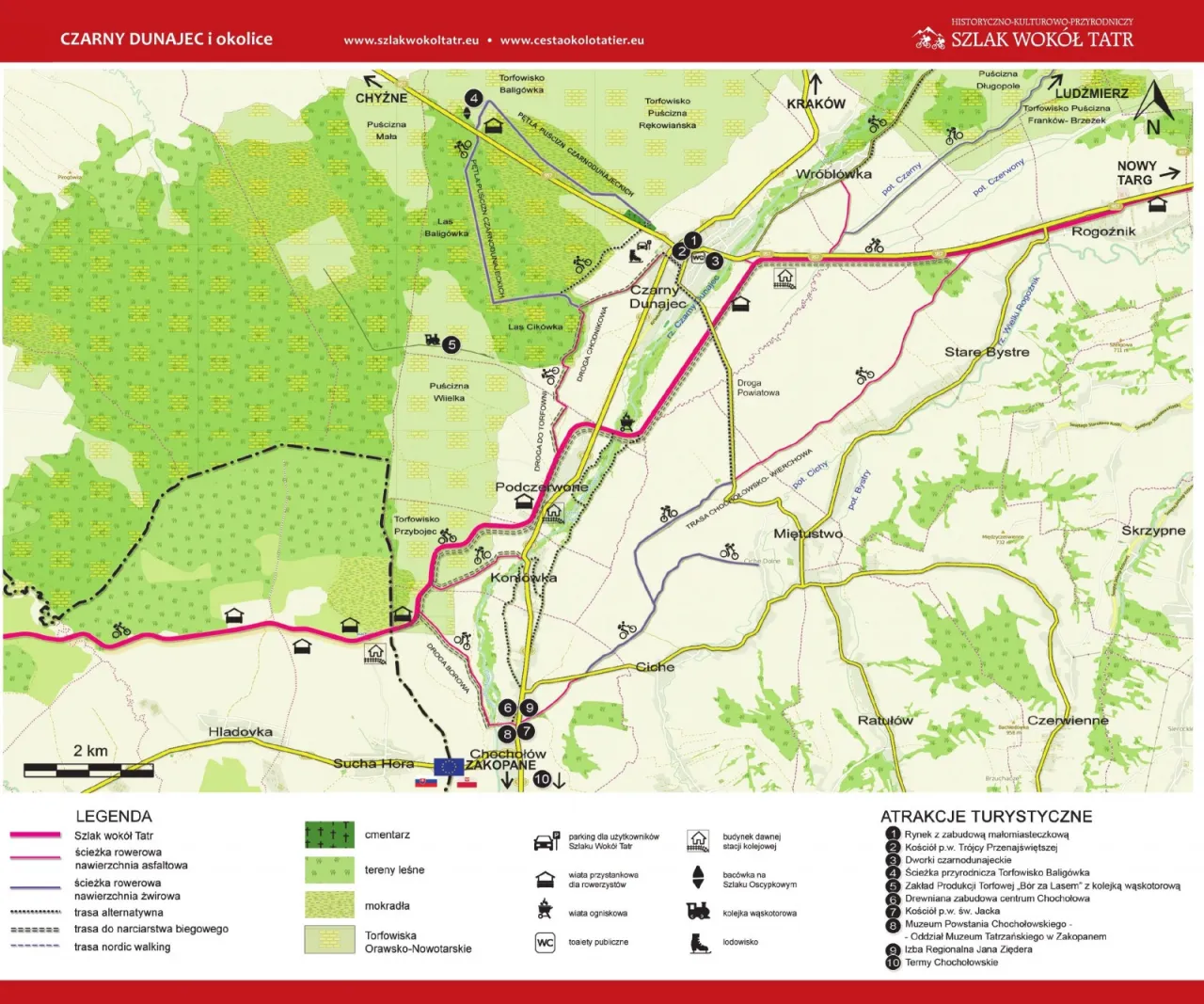 Mapa Szlaku Wok&oacute;ł Tatr z zaznaczonymi etapami