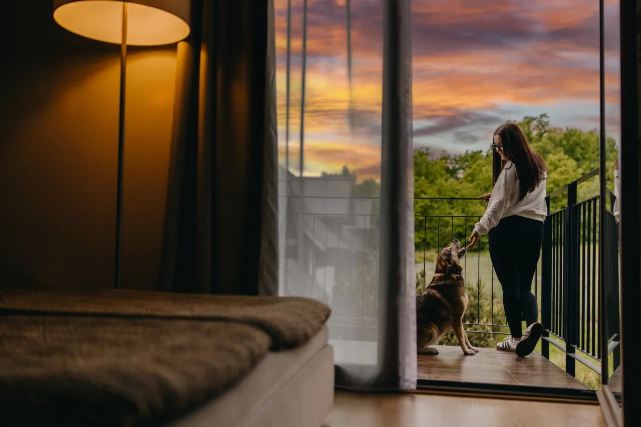 Rodzina z psem w górach, para na romantycznym city breaku, grupa przyjaciół w hostelu kolaż