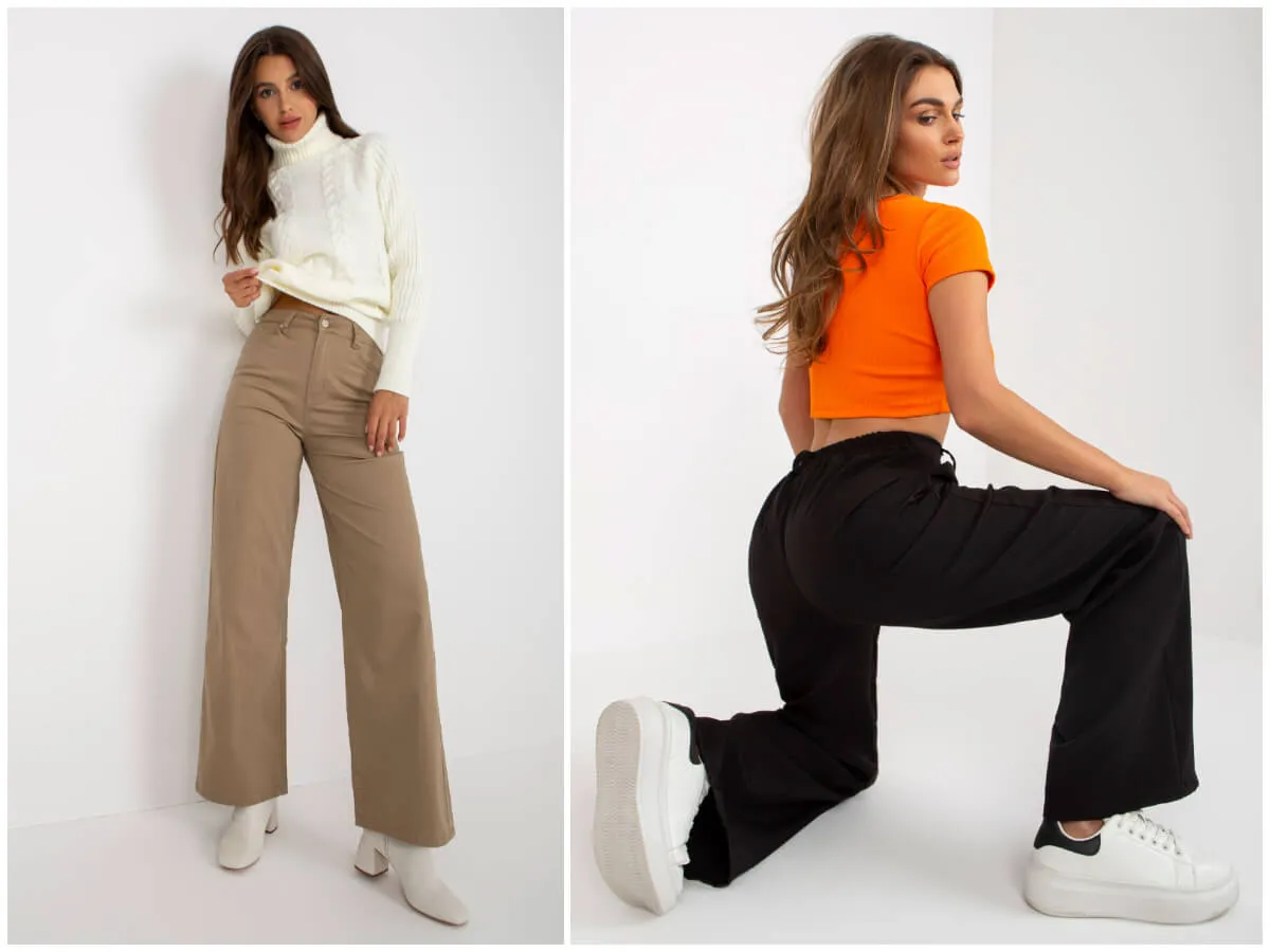 Modne spodnie wydłużające nogi, dzwony palazzo straight