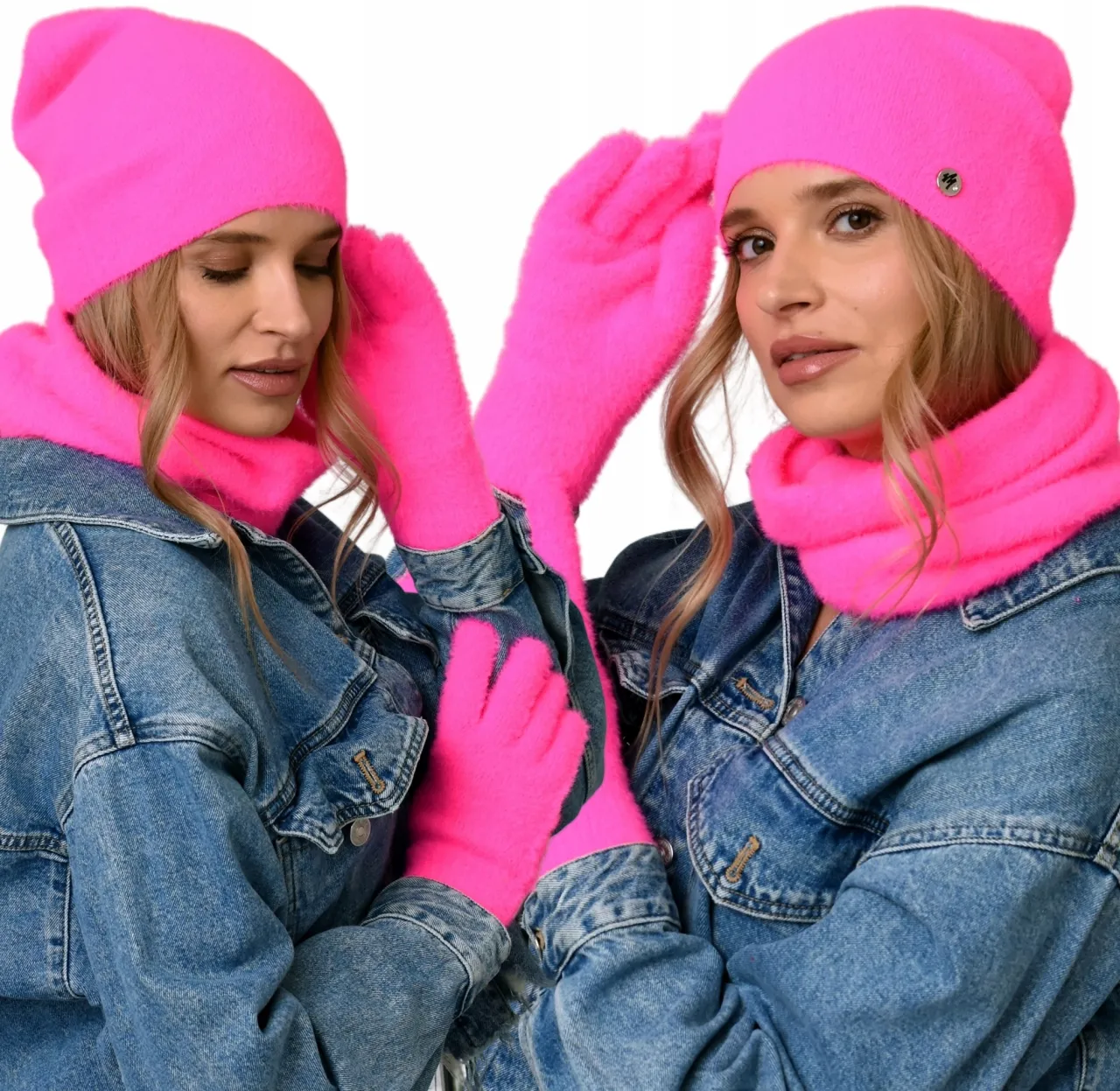 R&oacute;żowa kurtka zestaw czapka szalik rękawiczki