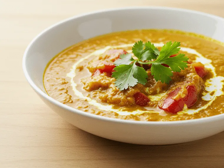 Składniki na sos curry, przyprawy, mleczko kokosowe, imbir, czosnek, cebula