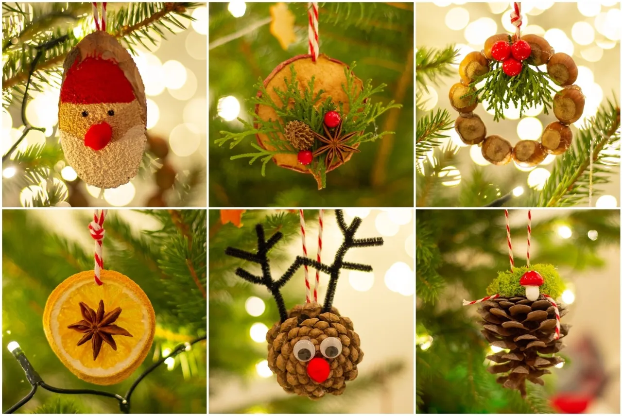 r&oacute;żnorodne ozdoby choinkowe DIY z natury