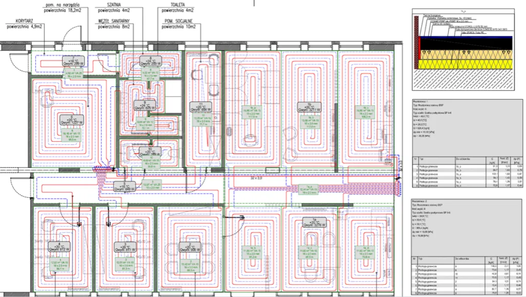 projekt ogrzewania podłogowego schemat pętli
