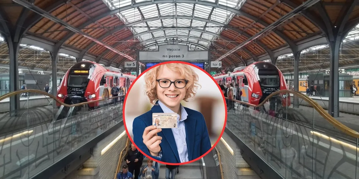 Uczeń z biletem kolejowym i legitymacją szkolną