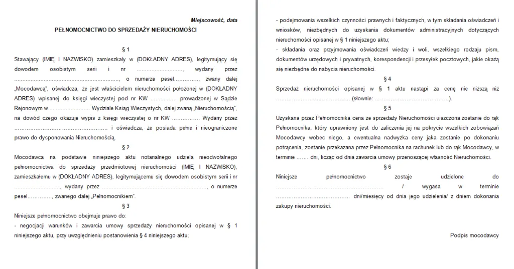 Pełnomocnictwo notarialne wz&oacute;r