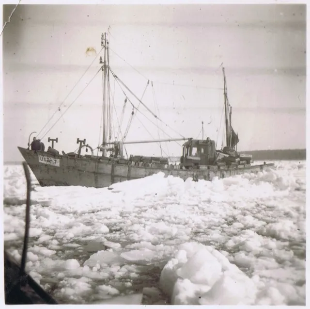 historyczne zdjęcia zamarznięty Bałtyk sanie