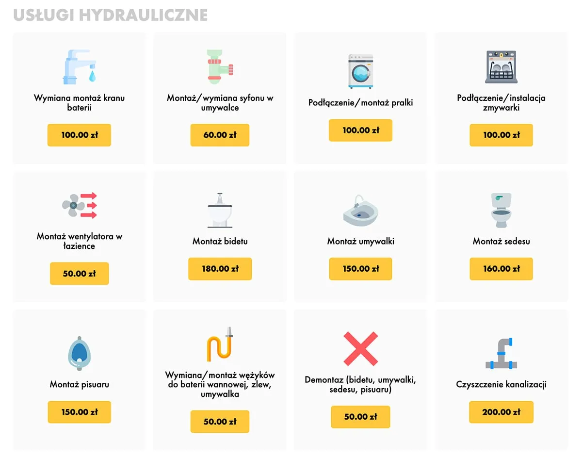 cennik usług hydraulicznych warszawa krak&oacute;w