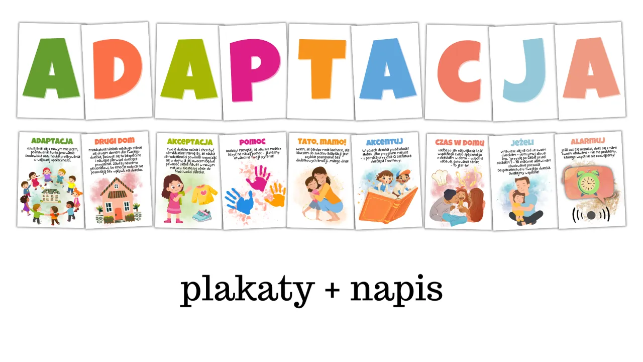 Plakaty z literami tworzącymi słowo 