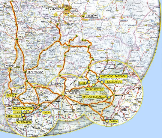 Mapa trasy Polska Węgry Chyżne Bańska Bystrzyca Hajduszoboszló