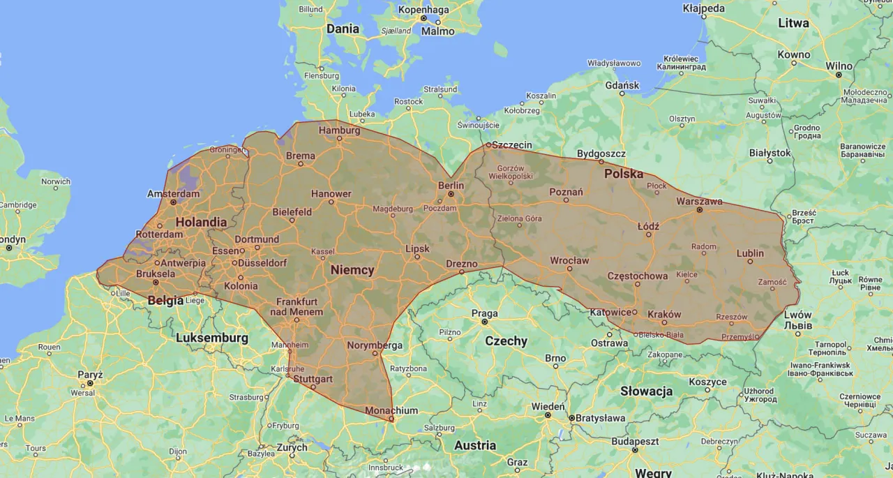 Mapa tras Holandia Polska Niemcy autostrady