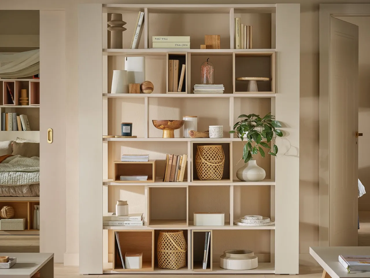 zasady kompozycji dekoracji na półce