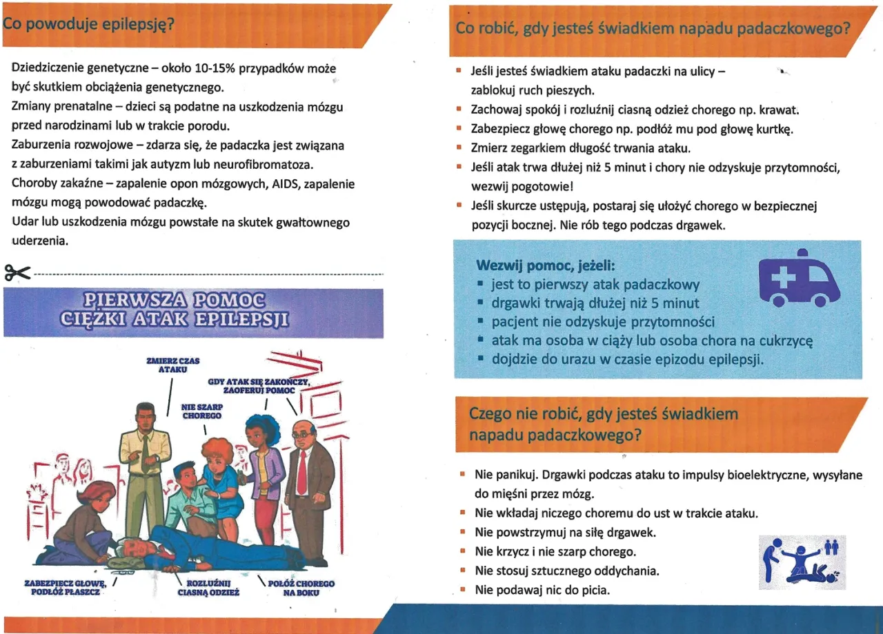 różne objawy ataku padaczki infografika