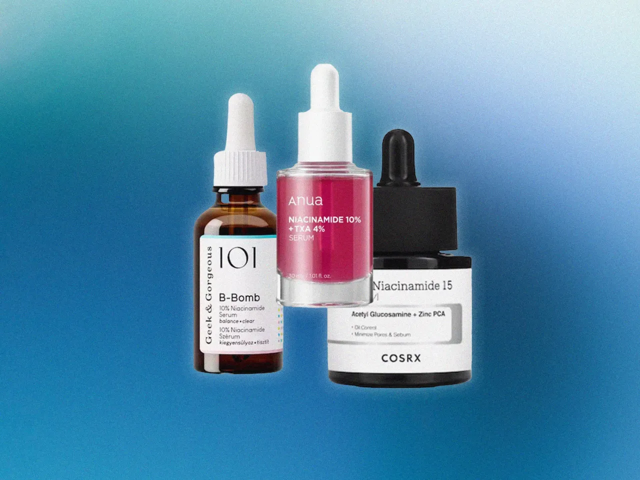 Hautpflegeprodukte mit Inhaltsstoffen wie Niacinamid und Ceramide