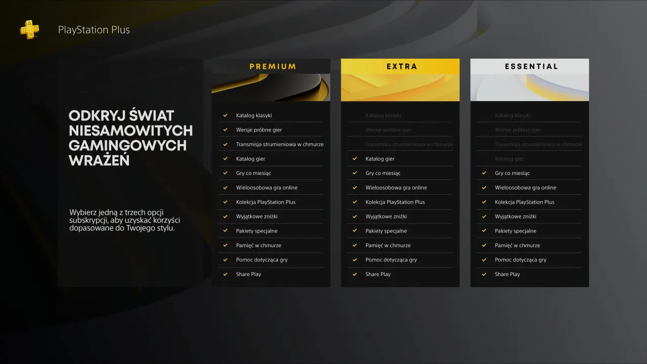 Por&oacute;wnanie PS Plus Extra Premium