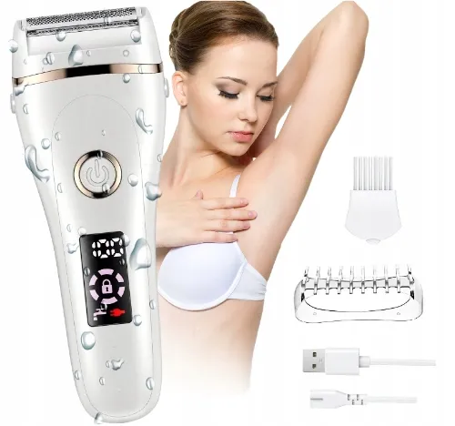 Golenie golarką elektryczną damską nogi pachy bikini