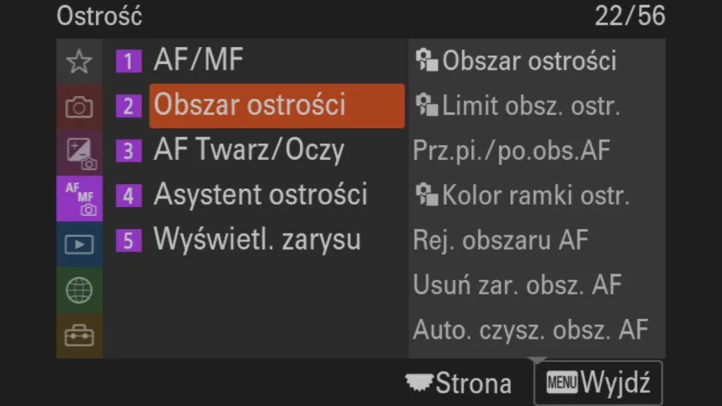 obszary autofokusa sony
