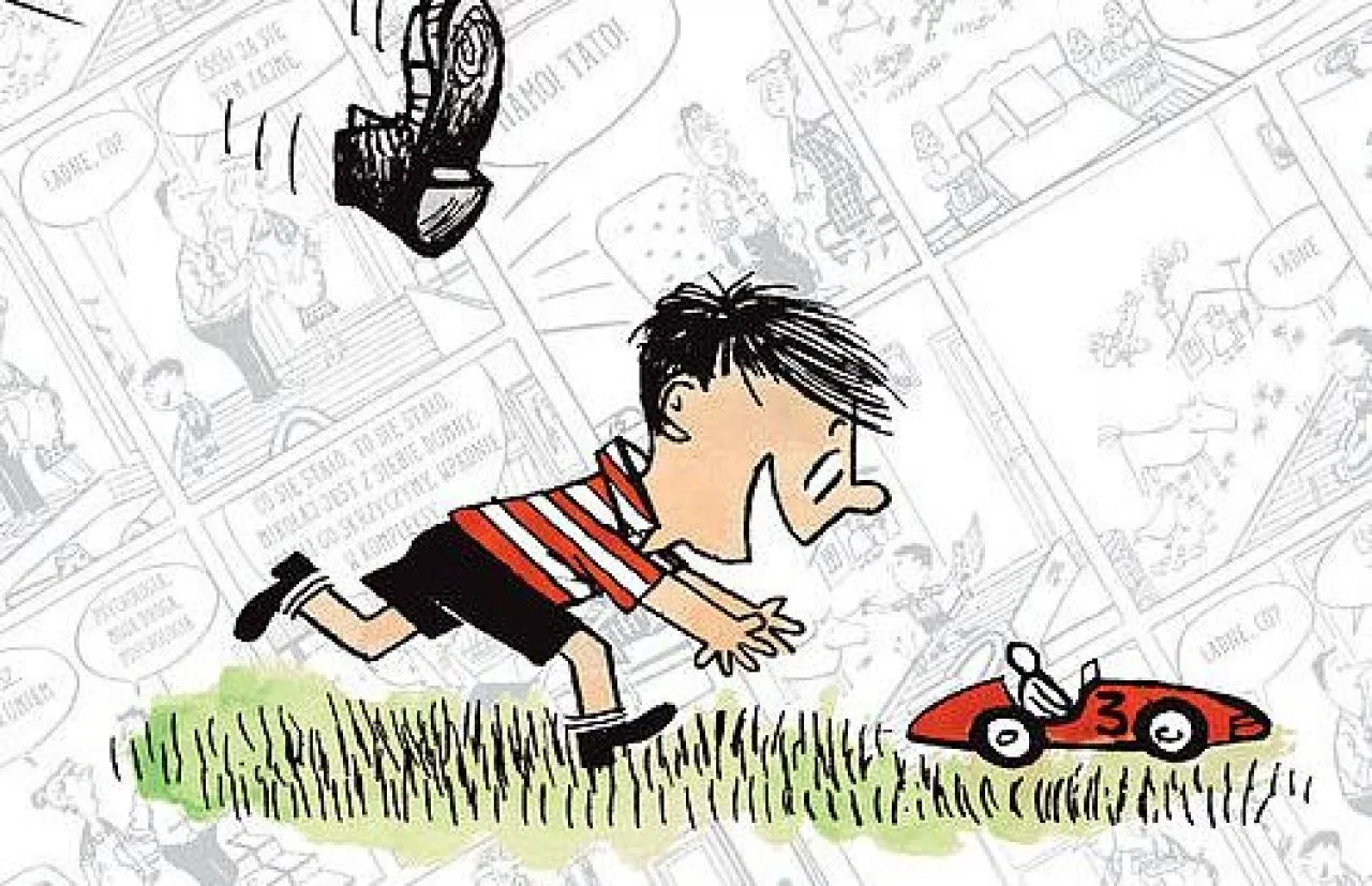 charakterystyczne rysunki postaci Mikołajka Semp&eacute;